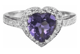 Amethyst and Diamond heart engagement ring