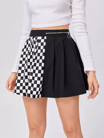 Contrast Plaid Flare Skirt | ROMWE USA