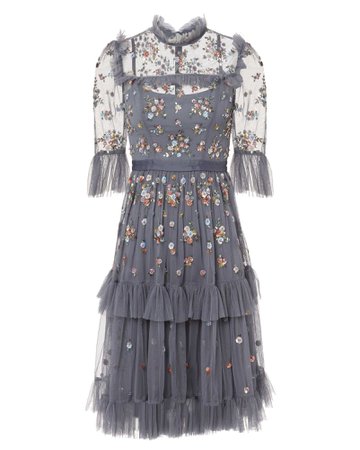 Gray Floral Ruffle Dress | Needle & Thread