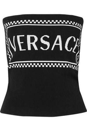 Versace - Strapless Intarsia-knit Top - Black