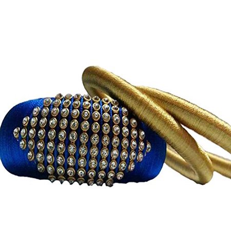 Mounika Creations Silk Thread Blue & Gold Color Bangles for Women at GlowRoad - FGORF4