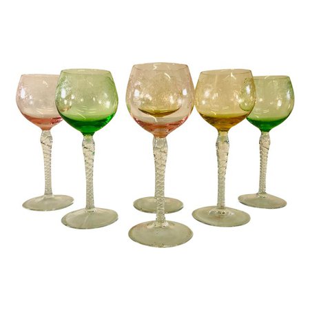 Vintage 1960s Multi-Color Grape & Vine Tall Wine Stems, Set of 6 | Chairish