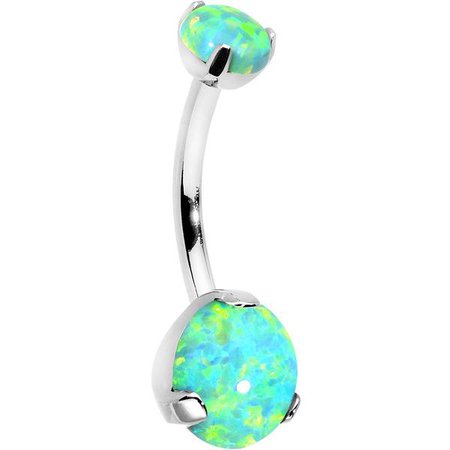 Double Green Synthetic Opal Internally Threaded Belly Ring 7/16" – BodyCandy