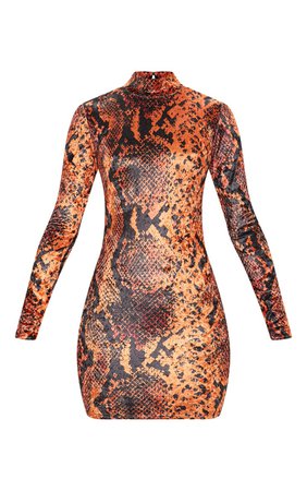 *clipped by @luci-her* Orange Velvet Snake Dress | Dresses | PrettyLittleThing USA