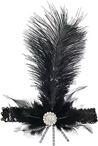 Amazon.com: Elegant Black Charleston Feather Headband (1 Piece) - 11.5 x 6.75" - Vintage Flapper Accessory - Unique, Design -Perfect For Roaring 20s Parties, Weddings, Events & More : Clothing, Shoes & Jewelry