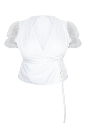 Plus White Organza Sleeve Wrap Blouse | PrettyLittleThing USA