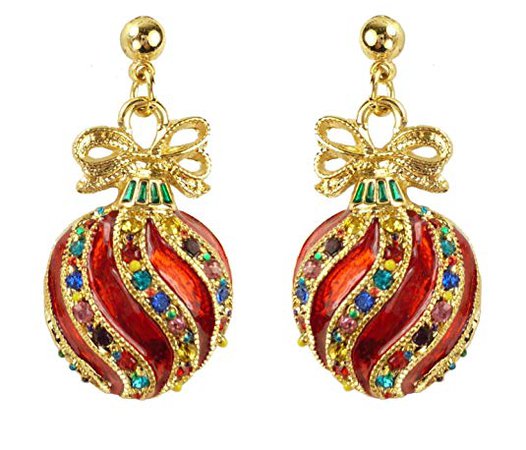 Bejeweled Christmas Red Fancy Ornament Earrings 91: Jewelry