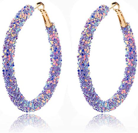 Amazon.com: Sequins Hoop Earrings for Women Girls Handmade Bohemian Glitter Wrapped Gold Plated Dangle Drop Earring Circle Sequin Statement Earrings Boho Jewelry (Purple): Clothing, Shoes & Jewelry