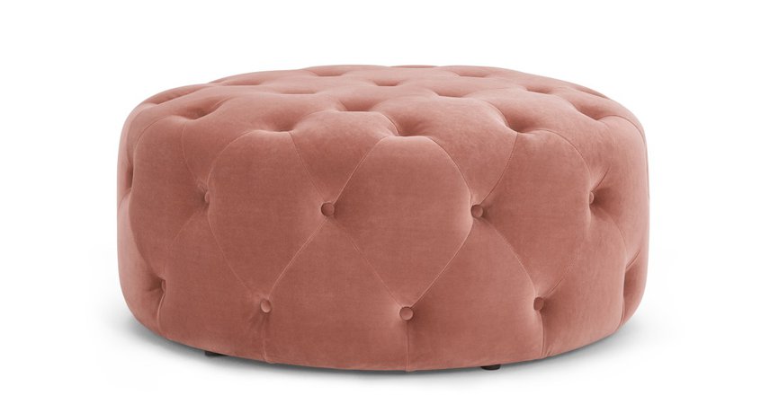 Hampton Large Round Pouffe, Blush Pink Velvet | MADE.com