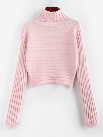 [34% OFF] 2020 ZAFUL Ribbed Turtleneck Crop Jumper Sweater In LIGHT PINK | ZAFUL