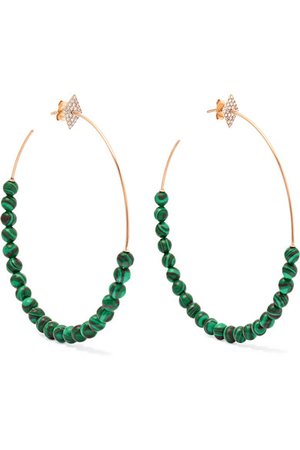 Diane Kordas | 18-karat rose gold, diamond and malachite hoop earrings | NET-A-PORTER.COM