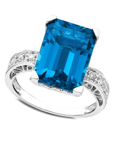 Macy's 14k White Gold Blue Topaz & Diamond Ring