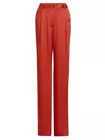 Shop LAPOINTE Satin High-Rise Belted Trousers | Saks Fifth Avenue