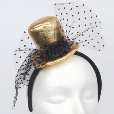 Loftus Halloween Soft Mini Top Hat w Veil Rose Headband, Gold Black, One-Size $8.6