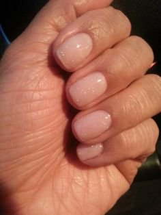 Shellac gel manicure. Clearly pink with grapefruit sparkle. | Clear gel nails, Manicure, Gel manicure