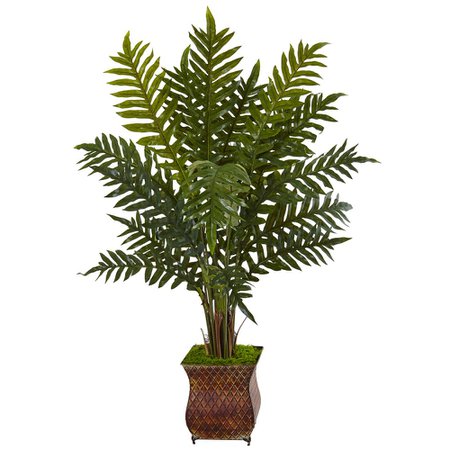 Nearly Natural Indoor Evergreen Plant in Metal Planter-6322 - The Home Depot