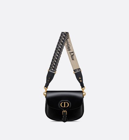 Large Dior Bobby Bag Black Box Calfskin with Blue Dior Oblique Embroidered Strap - Bags - Women's Fashion | DIOR
