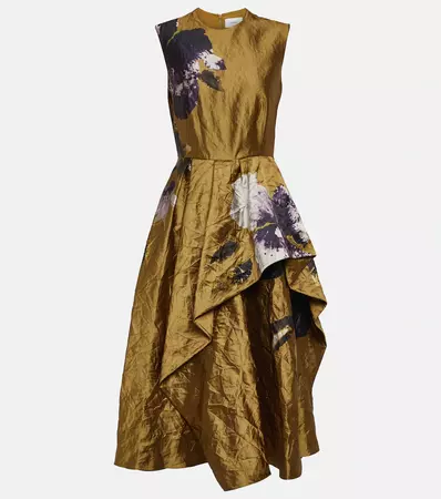 Floral Midi Dress in Gold - Erdem | Mytheresa