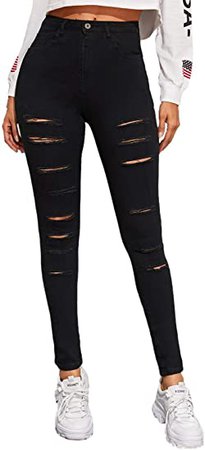 SweatyRocks Women's Hight Waisted Stretch Ripped Skinny Jeans Distressed Denim Pants at Amazon Women's Jeans store