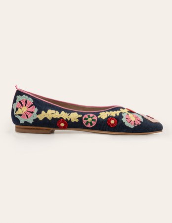 Laura Embroidered Flats - Navy Embroidered | Boden US