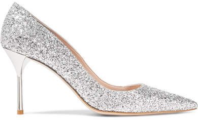 Glittered Leather Pumps - Silver