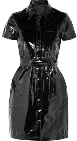 Lucille Belted Patent-leather Mini Shirt Dress - Black