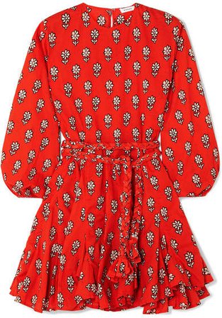 Ella Ruffled Floral-print Cotton Mini Dress - Red