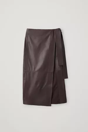 LONG LEATHER WRAP SKIRT - Dark brown - Skirts - COS