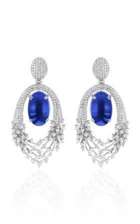 18k White Gold Dangle Earring With Diamonds And Blue Tanzanite By Hueb