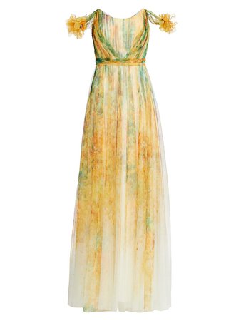 Marchesa Notte Printed Tulle Gown