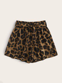 Leopard Print Belted Wide Leg Shorts | SHEIN USA