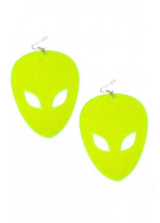 Neon Green XL Alien Earrings | Attitude Clothing