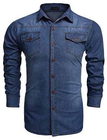 Coofandy Men's Denim Casual Shirts Long Sleeve Button Down: Amazon.co.uk: Clothing