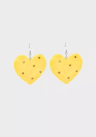 Cheese Heart Rhinestone Earrings - Yellow – Dolls Kill