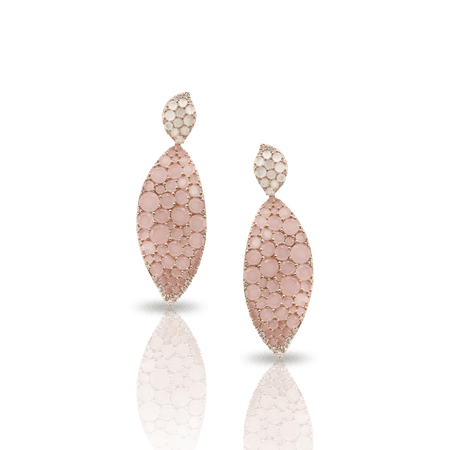 18k Rose Gold Lakshmi Earrings with Pink Chalcedony, Moonstone and Diamonds, Pasquale Bruni