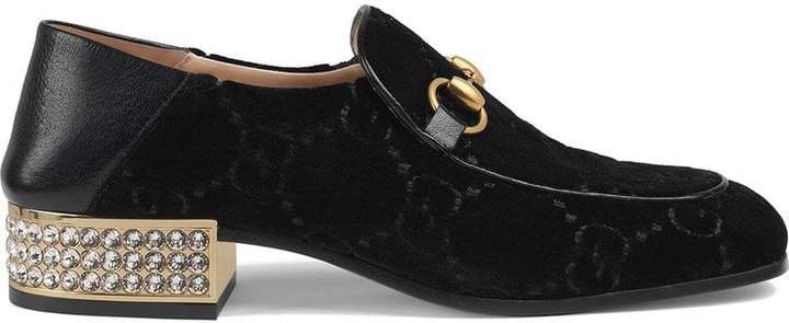 Horsebit GG velvet loafers with crystals
