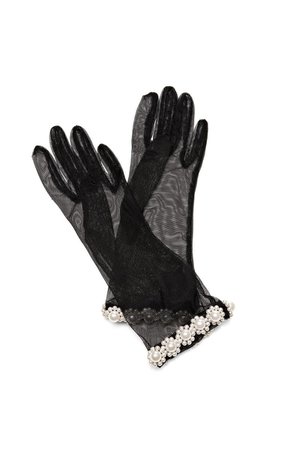 Pearl-Embellished Tulle Gloves