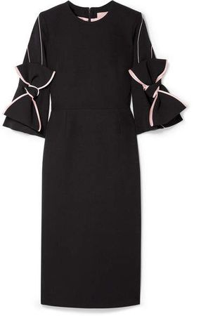 Bow-embellished Satin-trimmed Crepe Dress - Black