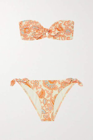 Peggy Paisley-print Bandeau Bikini - Orange