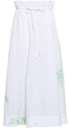 Hellah Gathered Embroidered Cotton-poplin Midi Skirt
