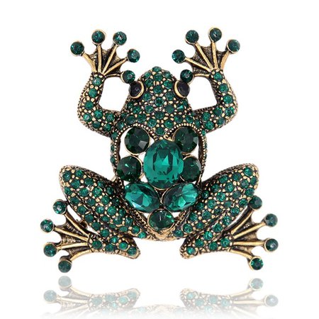 Emerald frog scarf brooch