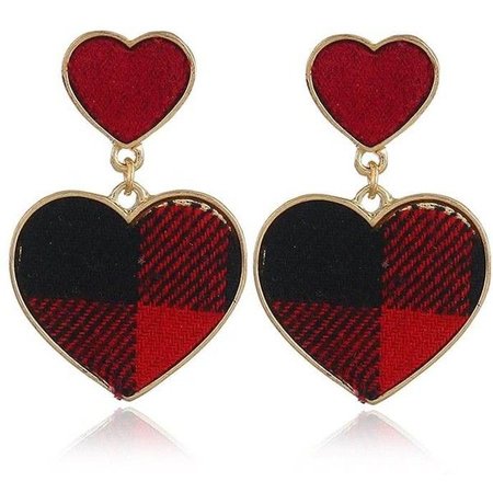 Red Romantic Heart Shaped Checked Pattern Drop Earrings