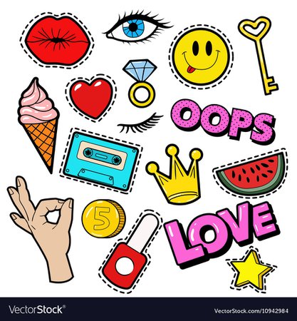 Fashion badges patches stickers lips heart Vector Image