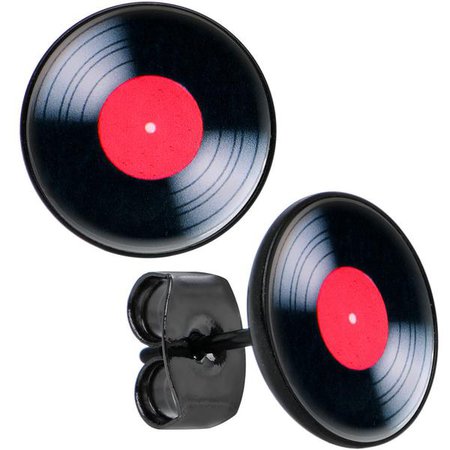 Black Anodized Post Red Label Vinyl Rock Me Record Stud Earrings – BodyCandy