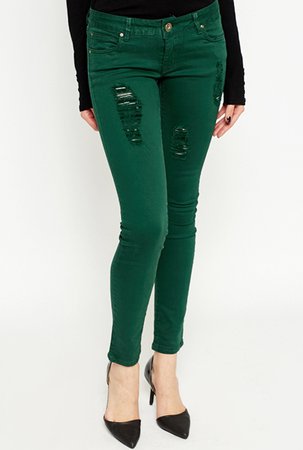 Dark Green Ripped Skinny Jeans - Just £5