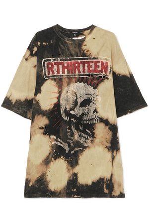 R13 | Oversized distressed embellished tie-dyed cotton-jersey T-shirt | NET-A-PORTER.COM