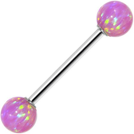 14kt White Gold 6mm Pink Synthetic Opal Barbell Tongue Ring 14 Gauge 5 – BodyCandy