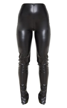 Black Faux Leather Split Hem Trousers | PrettyLittleThing USA