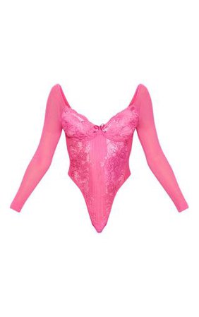PLT pink mesh bodysuit top