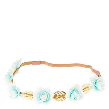 Mint Ombre Flowers & Gold Leaves Headwrap